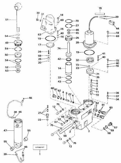 ��������� ����� EVINRUDE VE70ELESB 1990  - wer Trim/tilt Hydraulic Assembly - wer Trim / tilt Hydraulic Assembly