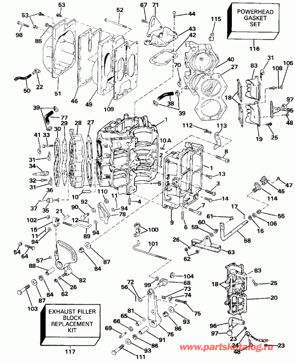 ��������� ��������� Evinrude VE90MLESB 1990  - linder & ������ ��������� - linder & Crankcase
