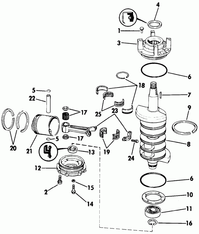 ��������� �������� ����� Evinrude E115MLEIE 1991  - ankshaft & Piston / ank��� & �������