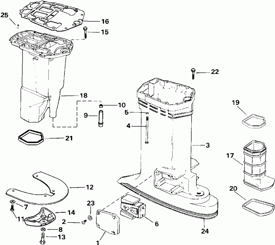 ��������� ����� EVINRUDE E150EXEIS 1991  - haust ������ - haust Housing