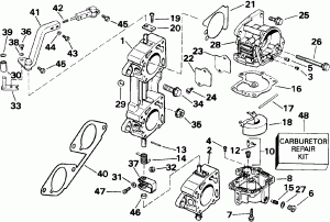 ���������� � ��������� �������� - 200stl, 225 (Carburetor And Linkage - 200stl, 225)