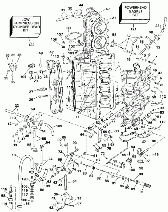 ��������� EVINRUDE E225TXEIC 1991  - linder & Crankcase - linder & ������ ���������