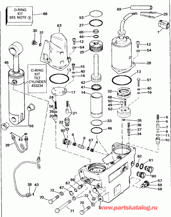  ������� E250CXEIE 1991  - wer Trim/tilt Hydraulic Assembly - wer Trim / tilt Hydraulic Assembly