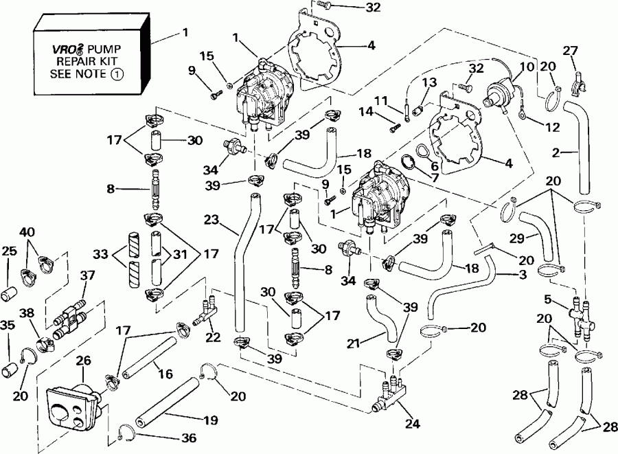 ��������� �������� ����� EVINRUDE E250TXEIE 1991  - o2 ����� - o2 Pump