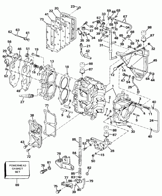 �������� ����� Evinrude E25RWEIM 1991  - linder & ������ ��������� - linder & Crankcase