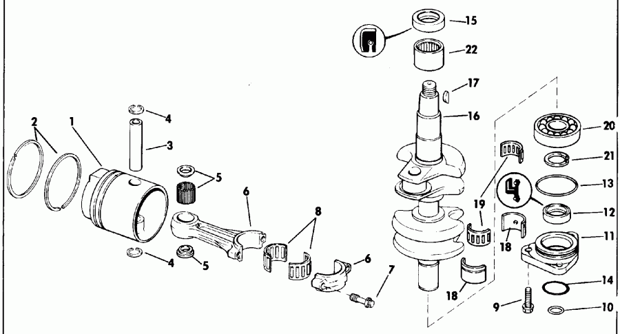 ��������� �������� ����� EVINRUDE E25RWLEIM 1991  - ankshaft & Piston - ank��� & �������