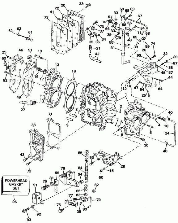 ����� Evinrude E25TELEIE 1991  - linder & Crankcase