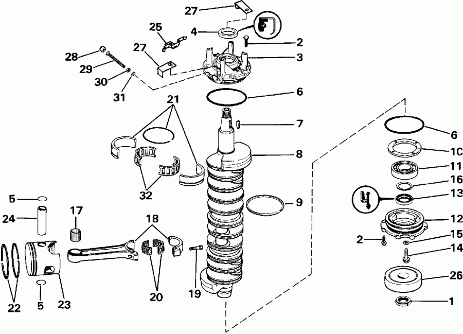 �������� ��������� ����� Evinrude E300CXEIE 1991  - ankshaft & Piston