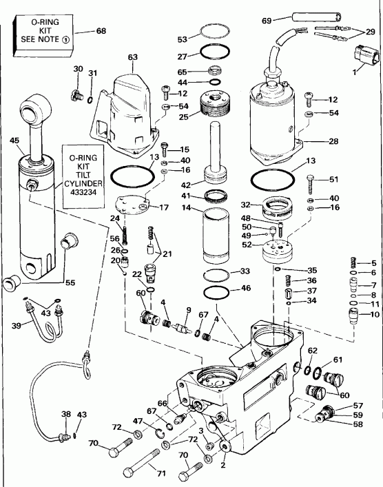 ��������� ��������� EVINRUDE E300CXEIE 1991  - wer Trim / tilt Hydraulic Assembly