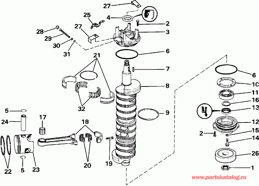 ��������� ����� Evinrude E300PXEIE 1991  - ankshaft & Piston