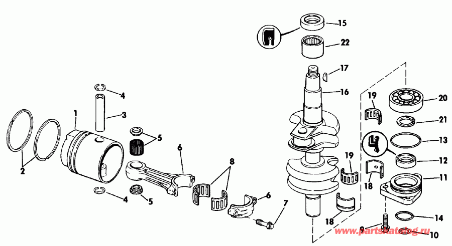 ����� Evinrude E30TEEIC 1991  - ankshaft & Piston / ank��� & �������