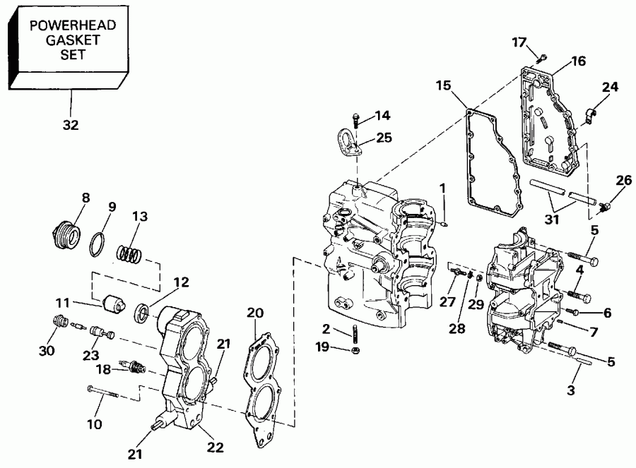 ��������� �������� ����� Evinrude E40RLEIA 1991  - linder & ������ ��������� - linder & Crankcase
