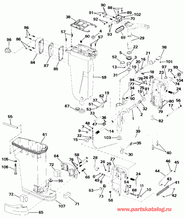 �������� ����� ������� E40TEEIA 1991  - haust ������ & Stern & ���������� ��������� / haust Housing & Stern & Swivel Bracket