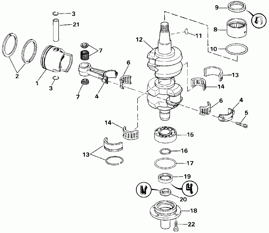  Evinrude E48ESLEIM 1991  - ank��� & ������� - ankshaft & Piston