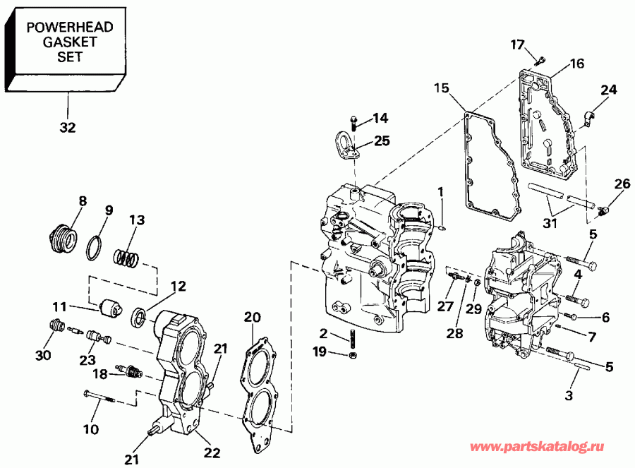  Evinrude E48ESLEIM 1991  - linder & ������ ��������� / linder & Crankcase