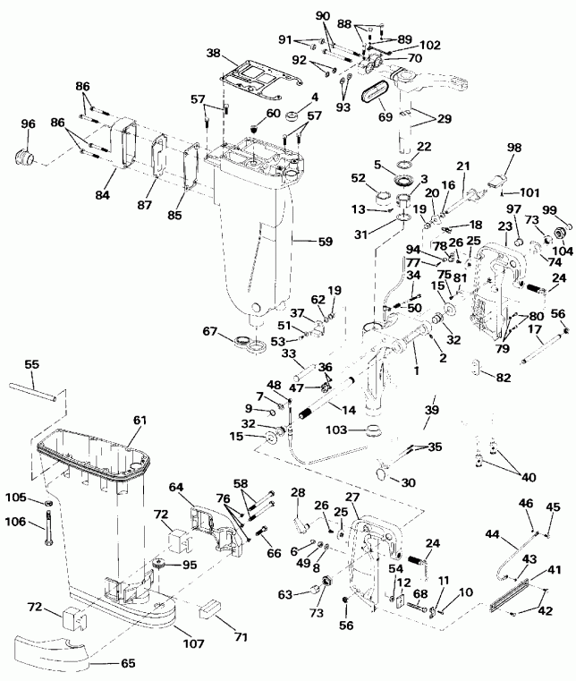 ��������� EVINRUDE E50BELEIA 1991  - haust Housing & Stern & Swivel Bracket / haust ������ & Stern & ���������� ���������