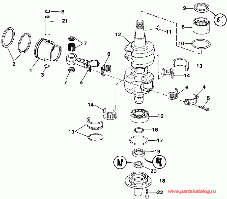 ��������� �������� ����� EVINRUDE E50TELEIA 1991  - ankshaft & Piston / ank��� & �������