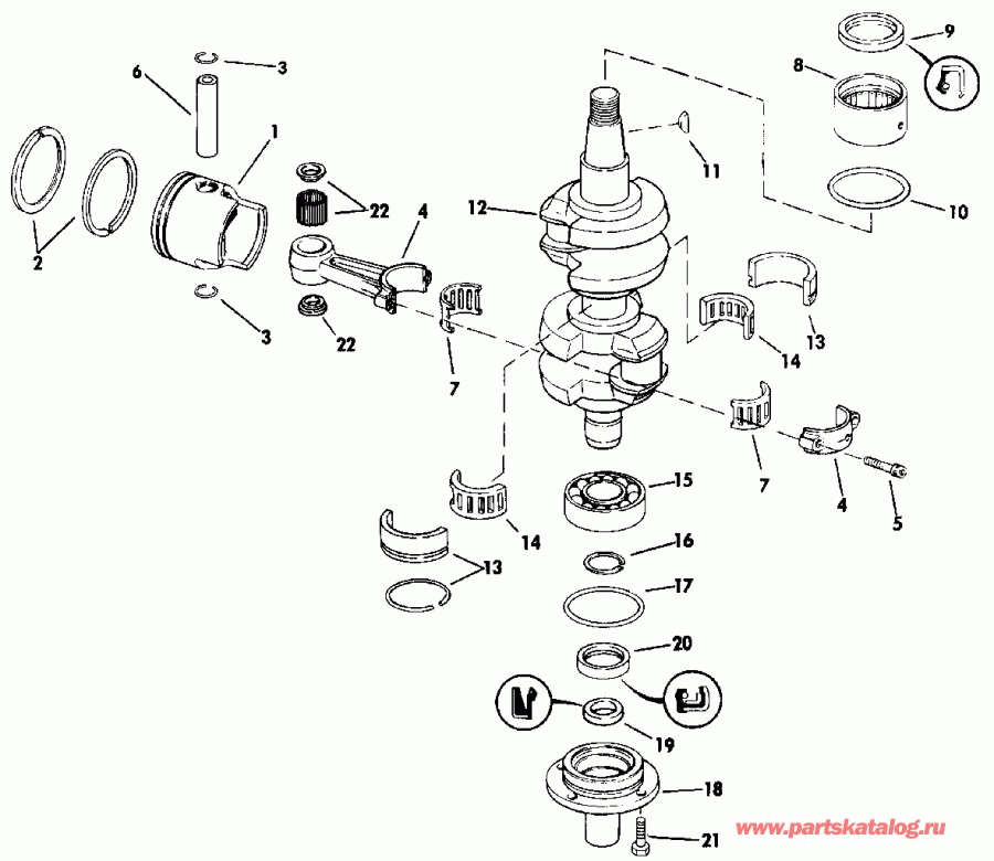 ����� Evinrude E55RWLEIA 1991  - ankshaft & Piston - ank��� & �������