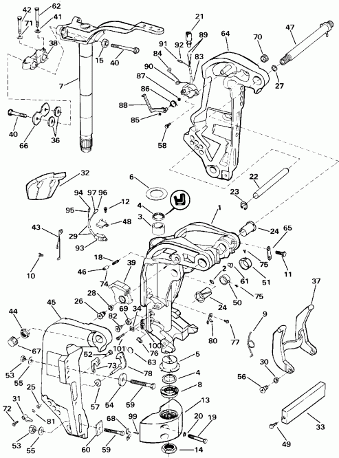 ��������� �������� ����� EVINRUDE E60TLEIB 1991  - Power Trim/tilt / ���������������� ��������� �������