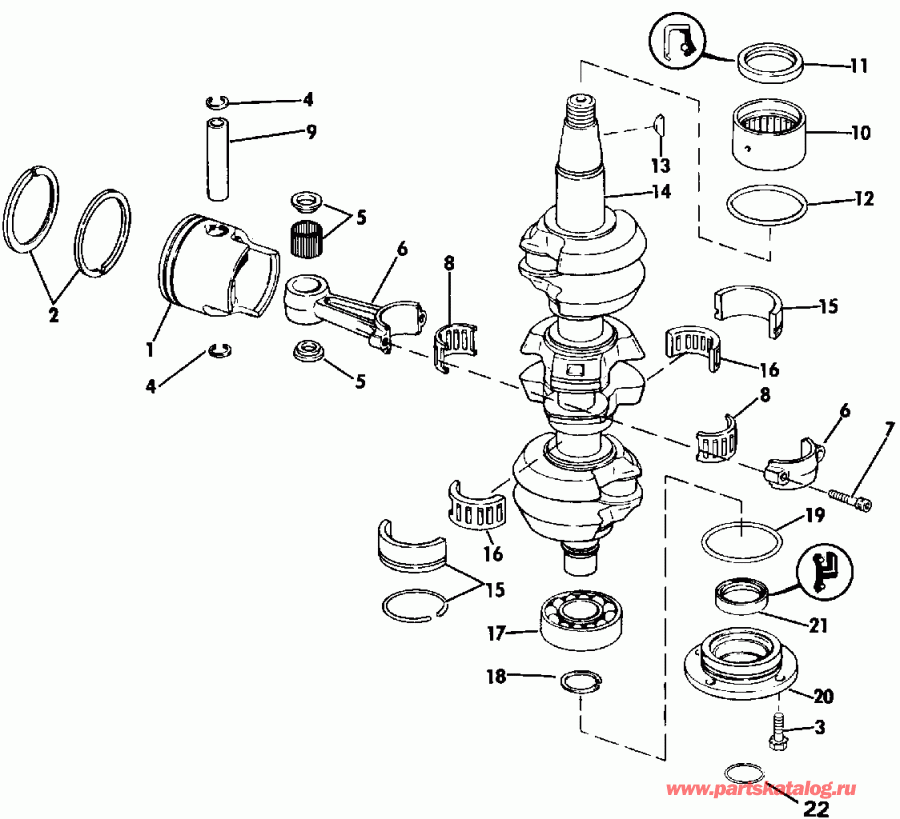 ��������� ��������� Evinrude E70TLEIE 1991  - ank��� & ������� - ankshaft & Piston
