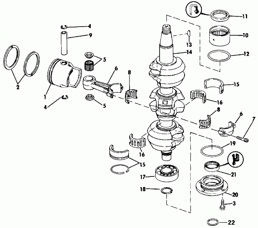 �������� ��������� ����� EVINRUDE E70TTLEIE 1991  - ank��� & ������� - ankshaft & Piston