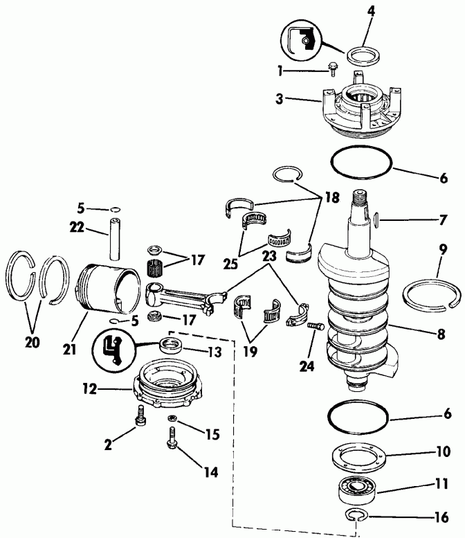 ����� Evinrude E85TTLEIE 1991  - ank��� & ������� / ankshaft & Piston