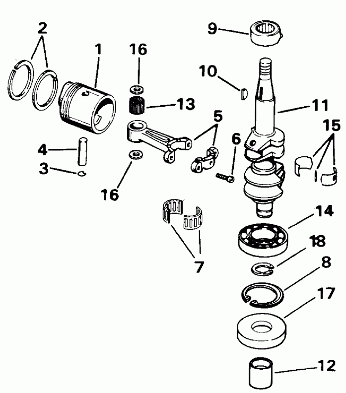 ��������� �������� ����� Evinrude E8REIA 1991  - ankshaft & Piston - ank��� & �������
