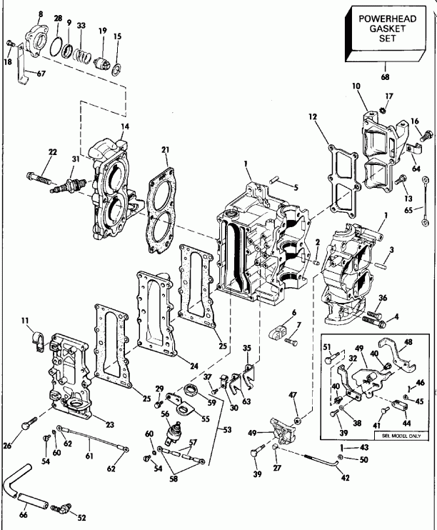 ��������� �������� ����� Evinrude TE10RELEIR 1991  - linder & Crankcase