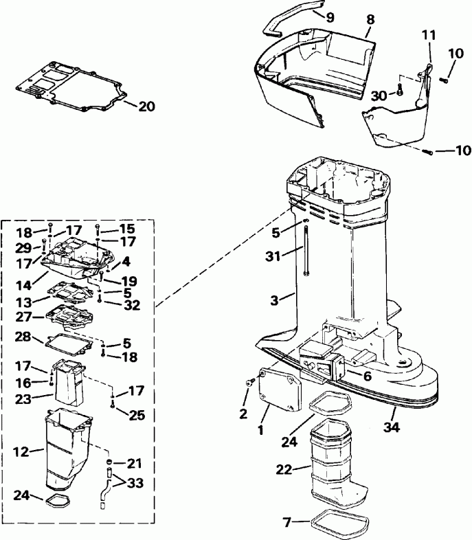 ����� EVINRUDE TE150SLEIE 1991  - haust ������ / haust Housing