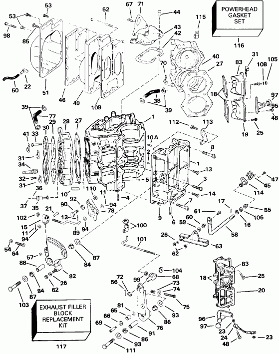  Evinrude VE115TLEIE 1991  - linder & ������ ��������� - linder & Crankcase
