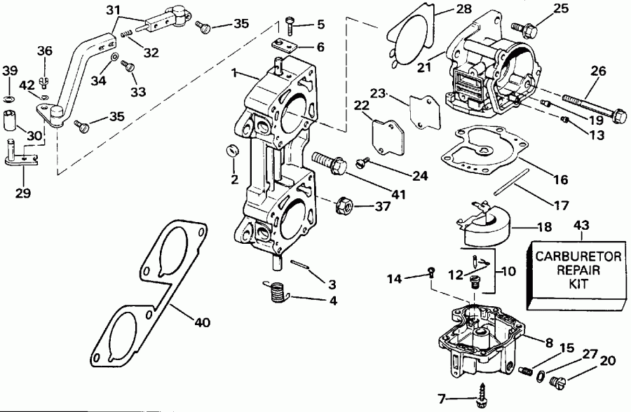 �������� ��������� ����� EVINRUDE VE120TLEIE 1991  - rburetor And Linkage - rburetor � ��������� ��������
