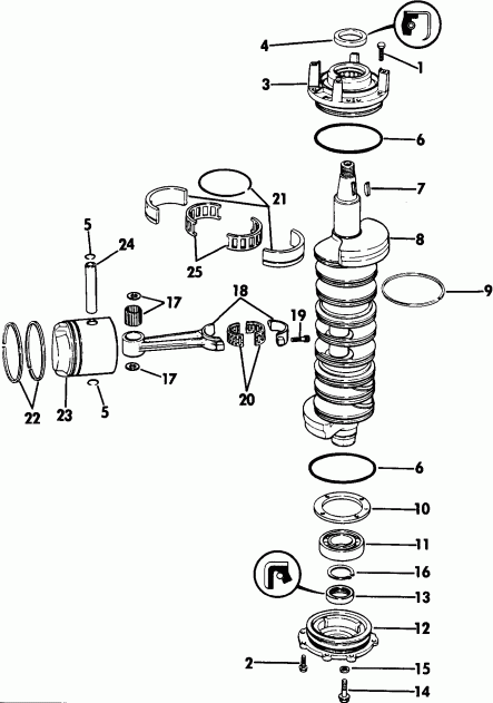 �������� ����� EVINRUDE VE150SLEIE 1991  - ankshaft & Piston / ank��� & �������