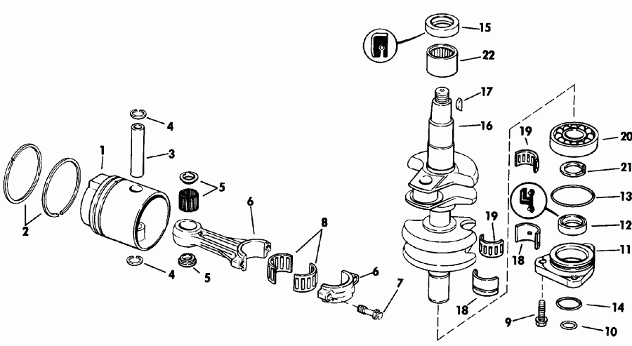 ��������� �������� ����� Evinrude VE30EEIC 1991  - ank��� & ������� - ankshaft & Piston