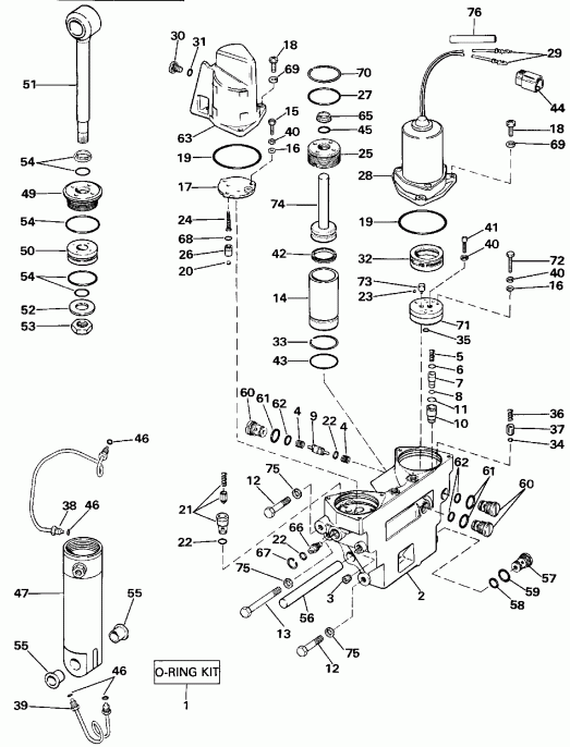 �������� ��������� ����� Evinrude E100WTLENE 1992  - wer Trim/tilt Hydraulic Assembly / wer Trim / tilt Hydraulic Assembly