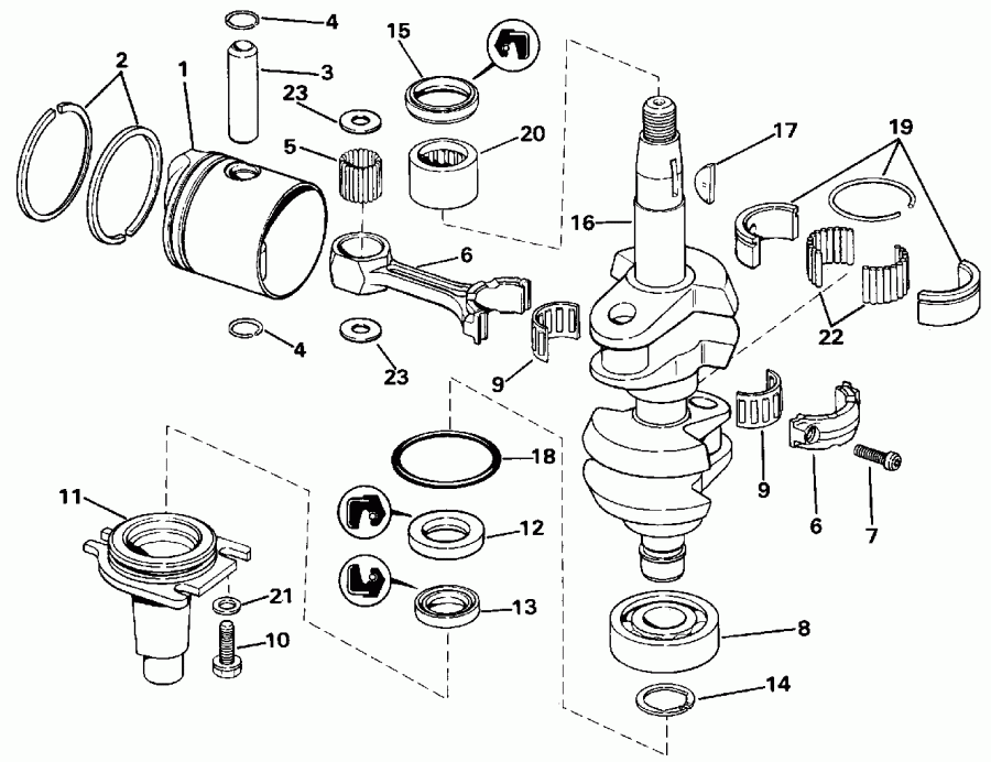 ��������� ��������� EVINRUDE E10EENA 1992  - ankshaft & Piston - ank��� & �������