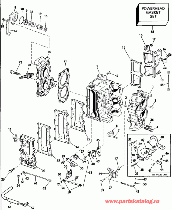  EVINRUDE E10RELENA 1992  - linder & Crankcase - linder & ������ ���������