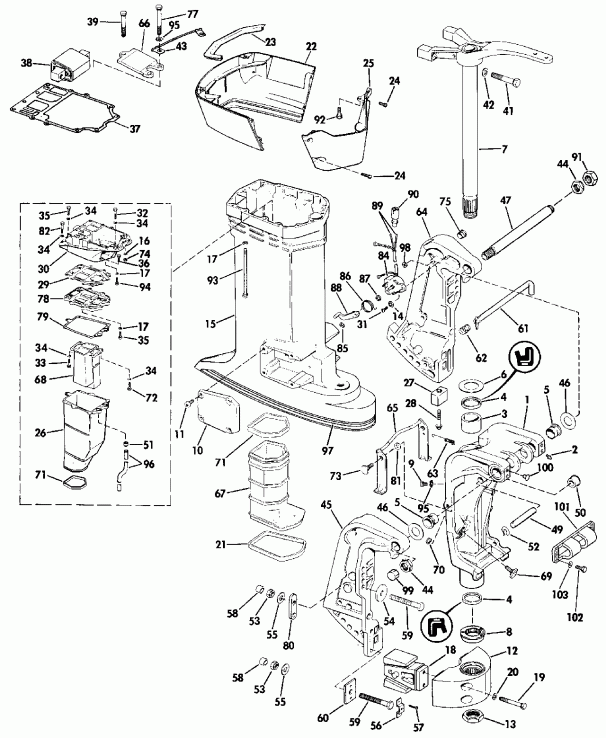 ��������� ����� EVINRUDE E10RELENA 1992  - dsection (all Models Except Sel)