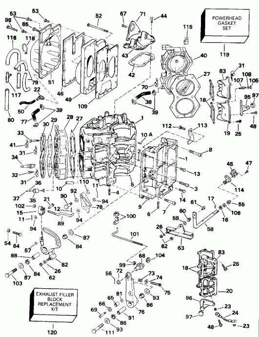 �������� ����� Evinrude E115JLEND 1992  - linder & ������ ��������� / linder & Crankcase