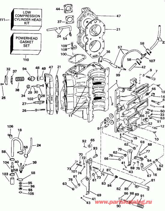 ��������� EVINRUDE E125ESXENR 1992  - linder & Crankcase - linder & ������ ���������