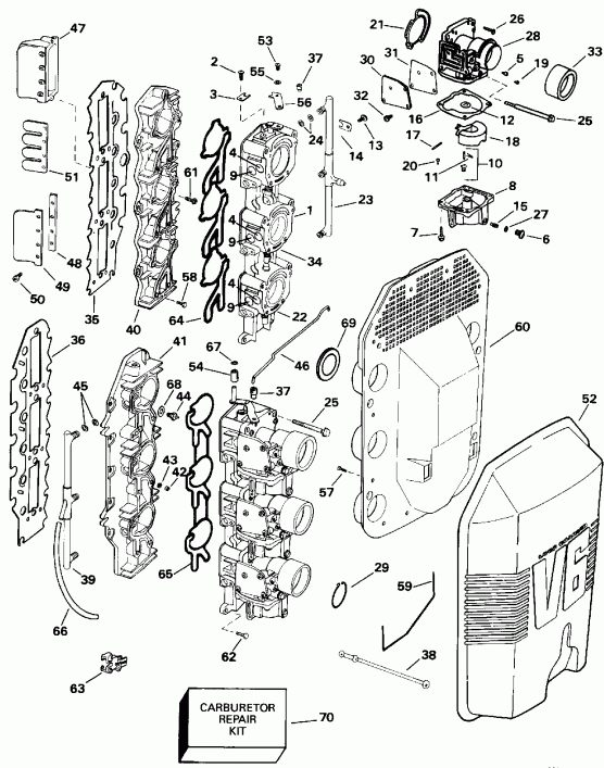 ��������� EVINRUDE E150GLENC 1992  - rburetor � �������� ��������� / rburetor And Intake Manifold