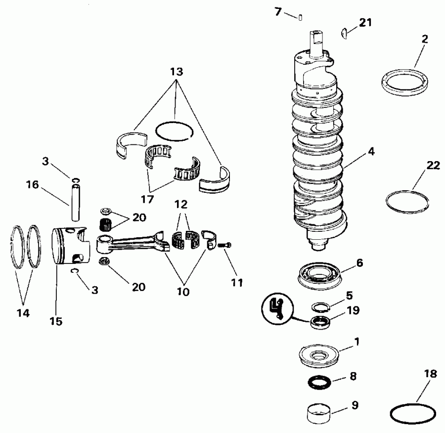 �������� ����� EVINRUDE E150GLENC 1992  - ankshaft & Piston - ank��� & �������