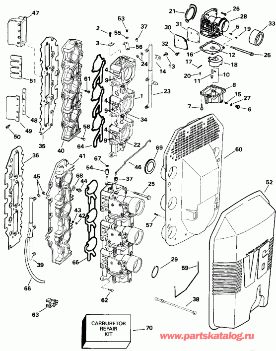 �������� ��������� ����� Evinrude E150NXENC 1992  - rburetor � �������� ��������� - rburetor And Intake Manifold