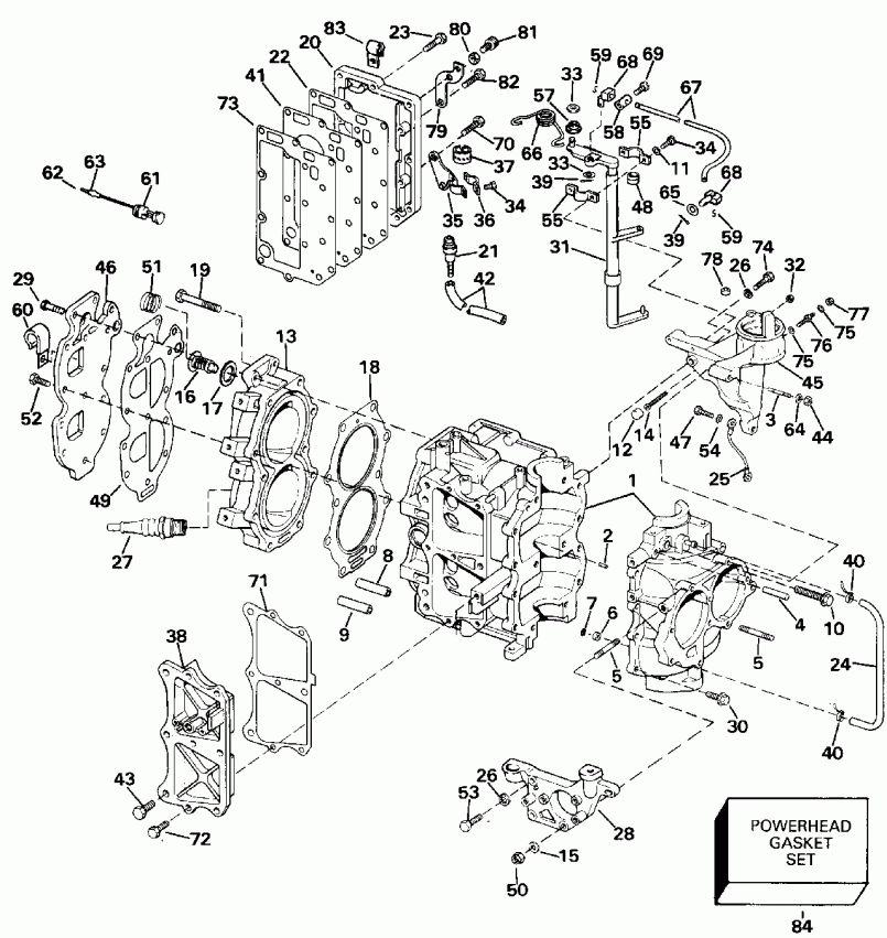 ��������� ��������� EVINRUDE E20ELEND 1992  - linder & Crankcase - linder & ������ ���������