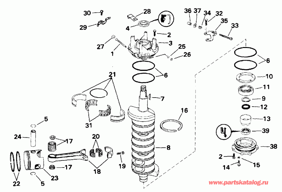 �������� ����� EVINRUDE E225CXENR 1992  - ankshaft & Piston / ank��� & �������
