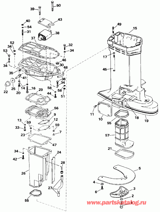 �������� ��������� ����� Evinrude E225CXENR 1992  - haust ������ / haust Housing