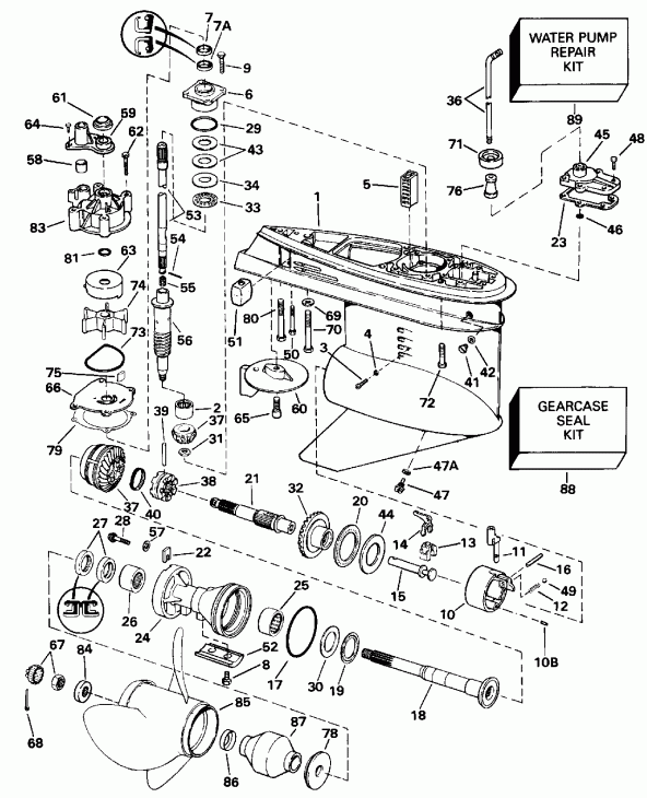 ��������� �������� ����� Evinrude E225CXENR 1992  - �������� �������� / Counter Rotation