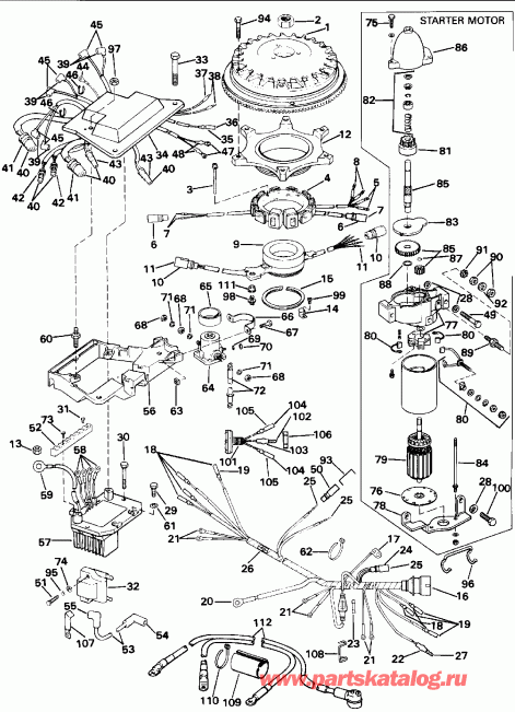 ����� Evinrude E225TLENR 1992  - nition System & ��������� �������� - nition System & Starter Motor