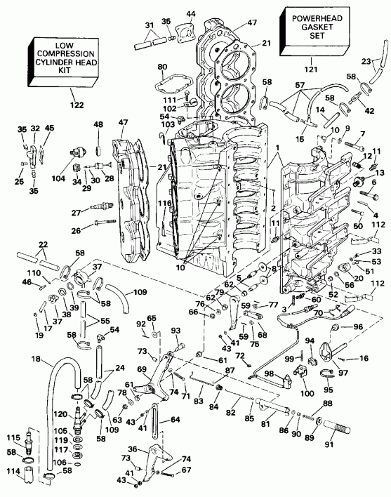 ��������� EVINRUDE E225TXENR 1992  - linder & Crankcase - linder & ������ ���������