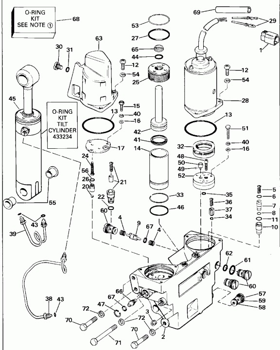 ����� Evinrude E250TZEND 1992  - wer Trim/tilt Hydraulic Assembly - wer Trim / tilt Hydraulic Assembly