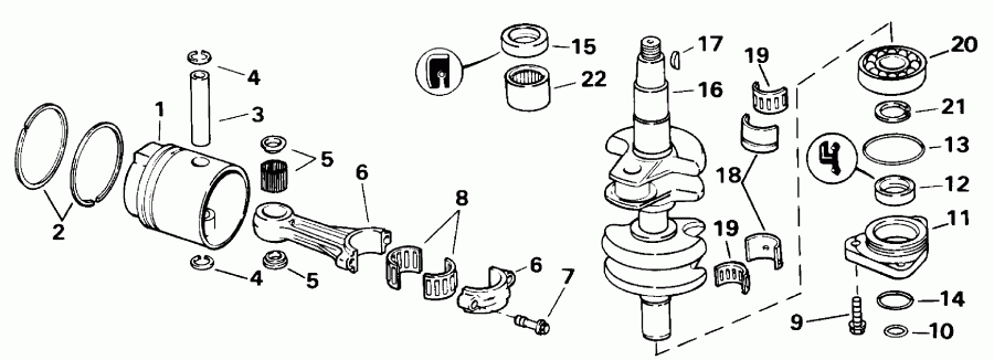 ��������� ����� Evinrude E25EENS 1992  - ankshaft & Piston - ank��� & �������